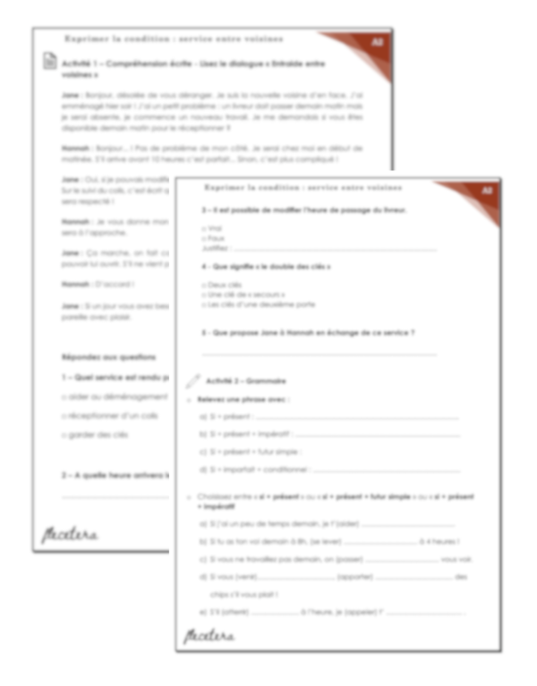 Entraide entre voisines et exprimer la condition avec « si »