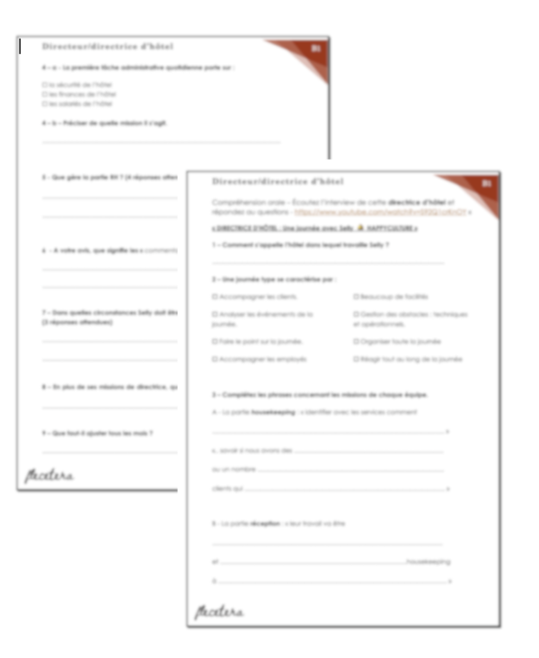 Fiche métier : directrice d'hôtel - CO - A2+ / B1
