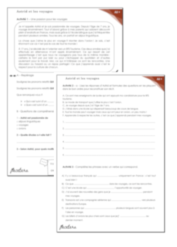 Les pronoms relatifs : Astrid et les voyages - A2+