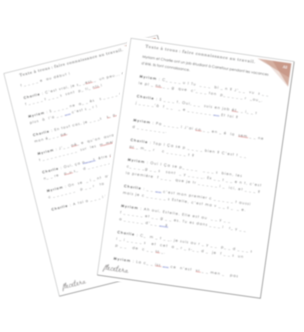 Texte à trous : faire connaissance au travail - A1+ / A2